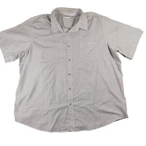 KingSize Button Up Short Sleeve Shirt‎ Mens 4XL Plaid White Brown Blue Casual